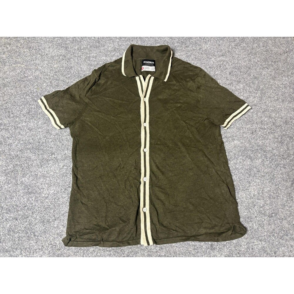 Bonobos Shirt Mens M Green Short Sleeve Linen Knit Button-Up Collared Casual